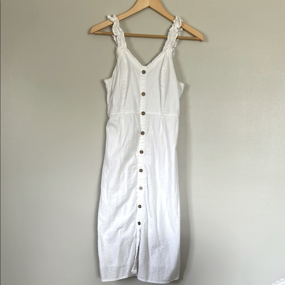 Japna White Button-down Sun Dress  Size M 100% Cotton Elastic back